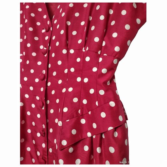 ANN TAYLOR Vintage Polka Dot Dress Size 6 Red Silk Fitted Tailored Retro 80s 90s - Picture 10 of 15